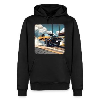Oldtimer Drift Auto Turbo Rallye mit Rauch - Männer Premium Bio Hoodie - Schwarz - Vorne - Nico (187cm)