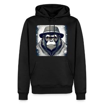 Cooler Gorilla mit Hut und Schneeflocken - Männer Premium Bio Hoodie - Schwarz - Vorne - Nico (187cm)