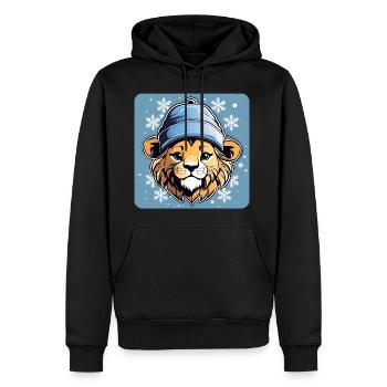Niedlicher Löwe mit Wintermütze und Schneeflocken - Männer Premium Bio Hoodie - Schwarz - Vorne - Nico (187cm)
