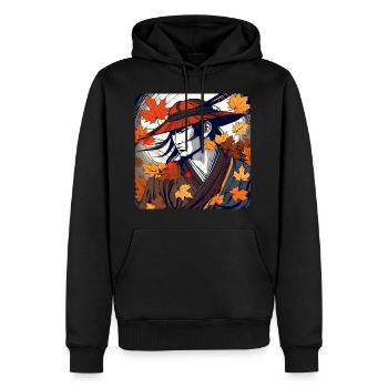Stolzer Samurai Krieger im Herbst - Männer Premium Bio Hoodie - Schwarz - Vorne - Nico (187cm)