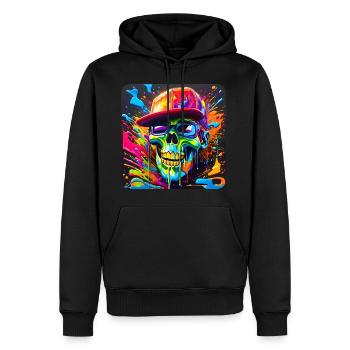 Cooler Totenkopf mit Sonnenbrille im Graffiti Stil - Männer Premium Bio Hoodie - Schwarz - Vorne - Nico (187cm)