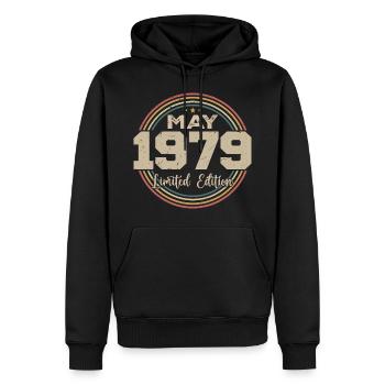 Mai 1979 Vintage Nées En Mai 1979 Anniversaire - Sweat à capuche Premium bio Homme - noir - Devant - Nico (187cm)