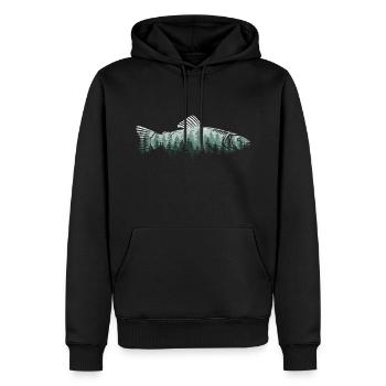Pêche à la truite Pêche Pêcheur Forêt extérieure - Sweat à capuche Premium bio Homme - noir - Devant - Nico (187cm)