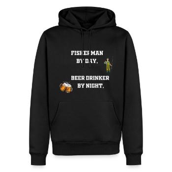 Fisherman by day, beer drinker by night - Sweat à capuche Premium bio Homme - noir - Devant - Nico (187cm)
