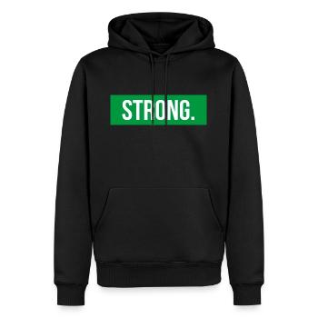 Strong - Männer Premium Bio Hoodie - Schwarz - Vorne - Nico (187cm)
