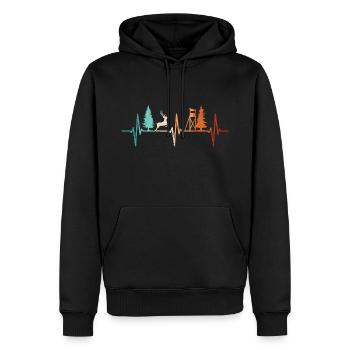 Chasse, Heartbeat, Chasseur, Forestier, Permis de chasse, Red Deer - Sweat à capuche Premium bio Homme - noir - Devant - Nico (187cm)