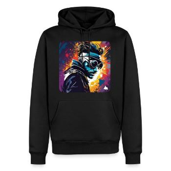 Homme steampunk cool avec des lunettes - Sweat à capuche Premium bio Homme - noir - Devant - Nico (187cm)