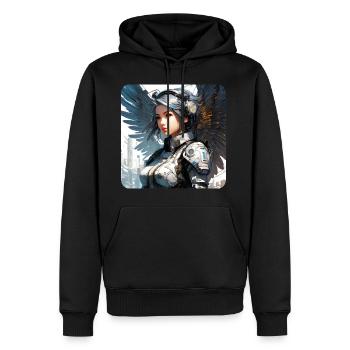 Cooler Cyberpunk Engel mit Kopfhörer - Männer Premium Bio Hoodie - Schwarz - Vorne - Nico (187cm)