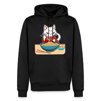 Cute asian cat and ramen noodles - Men’s Premium Organic Hoodie - black - Front - Nico (187cm)