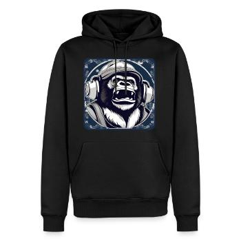 Gorille avec des écouteurs, un chapeau d’hiver et de la neige - Sweat à capuche Premium bio Homme - noir - Devant - Nico (187cm)