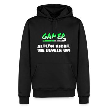 GAMER alter nicht sie leveln up - Männer Premium Bio Hoodie - Schwarz - Vorne - Nico (187cm)