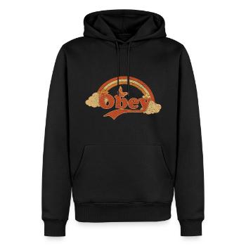 Vintage Obey Sarkasms Regenbogen Typografie - Männer Premium Bio Hoodie - Schwarz - Vorne - Nico (187cm)