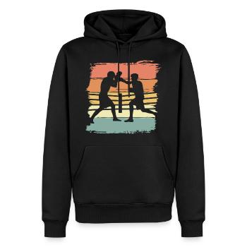 Boxen retro - Männer Premium Bio Hoodie - Schwarz - Vorne - Nico (187cm)
