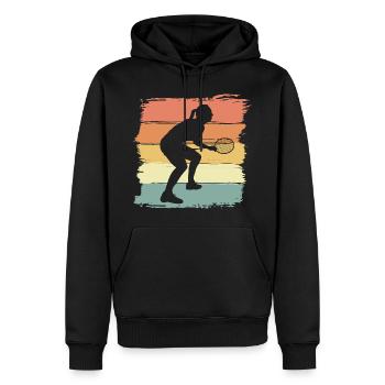 Badminton Frauen Retro Vintage Badminton Geschenk - Männer Premium Bio Hoodie - Schwarz - Vorne - Nico (187cm)
