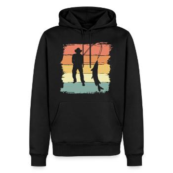 Pêche Pêche rétro vintage - Sweat à capuche Premium bio Homme - noir - Devant - Nico (187cm)