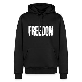 Freedom - Männer Premium Bio Hoodie - Schwarz - Vorne - Nico (187cm)
