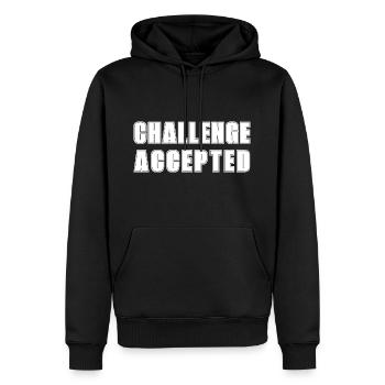 CHALLENGE ACCEPTED - Männer Premium Bio Hoodie - Schwarz - Vorne - Nico (187cm)