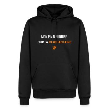 Mon Plan Running Fuir la Cinquantaine Humour Sport - Sweat à capuche Premium bio Homme - noir - Devant - Nico (187cm)