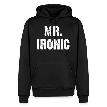 Mr. Ironic - Männer Premium Bio Hoodie - Schwarz - Vorne - Nico (187cm)
