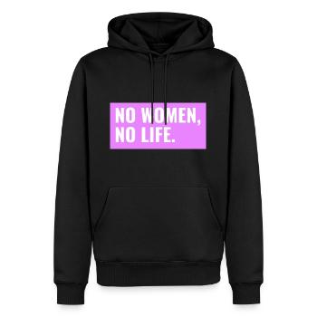 NO WOMEN, NO LIFE. Design T-shirt & Co. - Männer Premium Bio Hoodie - Schwarz - Vorne - Nico (187cm)