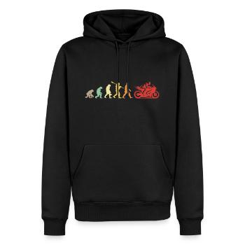 Darwin Evolution für Motorradfahrer 🏍️ - Männer Premium Bio Hoodie - Schwarz - Vorne - Nico (187cm)