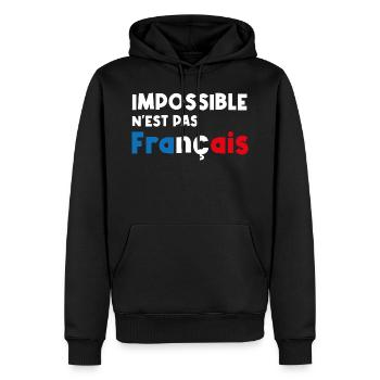impossible n'est pas français - Sweat à capuche Premium bio Homme - noir - Devant - Nico (187cm)