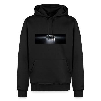 OutATime - Männer Premium Bio Hoodie - Schwarz - Vorne - Nico (187cm)