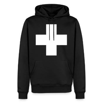 FWD - Weisses Kreuz - erste Hilfe - Feuerwehr und - Männer Premium Bio Hoodie - Schwarz - Vorne - Nico (187cm)