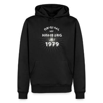 Original from Hamburg since 1979 - Men’s Premium Organic Hoodie - black - Front - Nico (187cm)