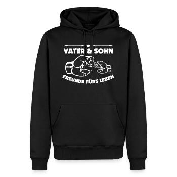 VATER & SOHN - Männer Premium Bio Hoodie - Schwarz - Vorne - Nico (187cm)