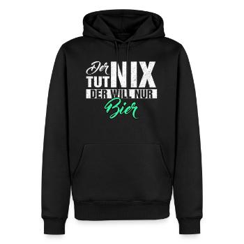 DER TUT NIX DER WILL NUR BIER - Männer Premium Bio Hoodie - Schwarz - Vorne - Nico (187cm)