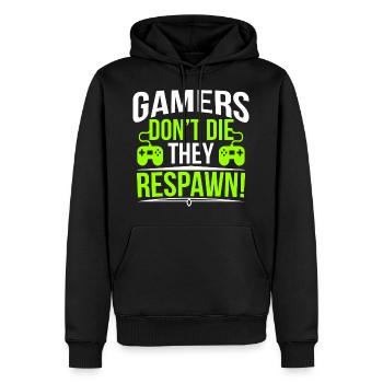 Gamers Don’t They Respawn Gamer Cadeau - Sweat à capuche Premium bio Homme - noir - Devant - Nico (187cm)