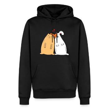 Verliebt! Hund und Katze sind verliebt. - Männer Premium Bio Hoodie - Schwarz - Vorne - Nico (187cm)