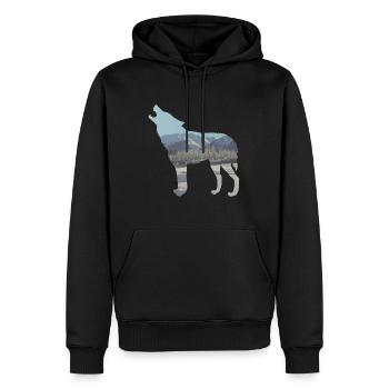 Loup Hiver Montagnes Neige Nature Idée Cadeau Cool - Sweat à capuche Premium bio Homme - noir - Devant - Nico (187cm)