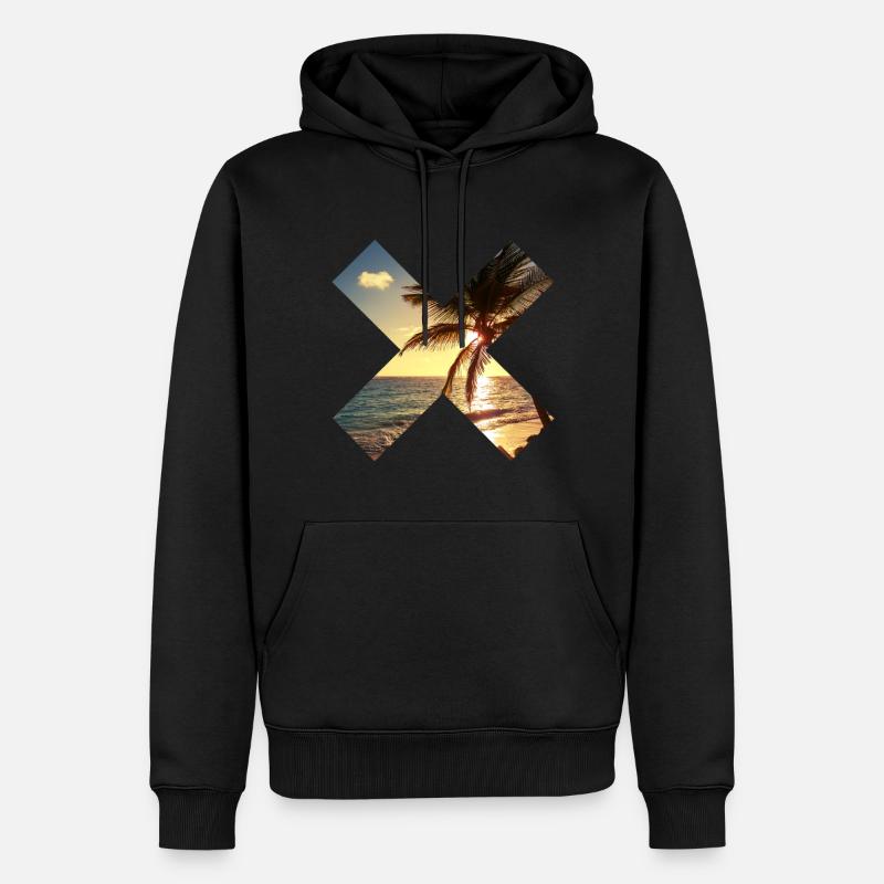Été, palmier, plage - croix - Sweat à capuche Premium bio Homme - noir