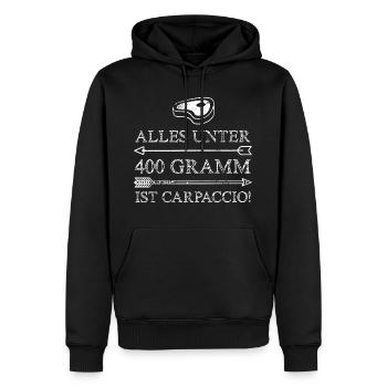 Alles unter 400 Gramm ist Carpaccio - Männer Premium Bio Hoodie - Schwarz - Vorne - Nico (187cm)