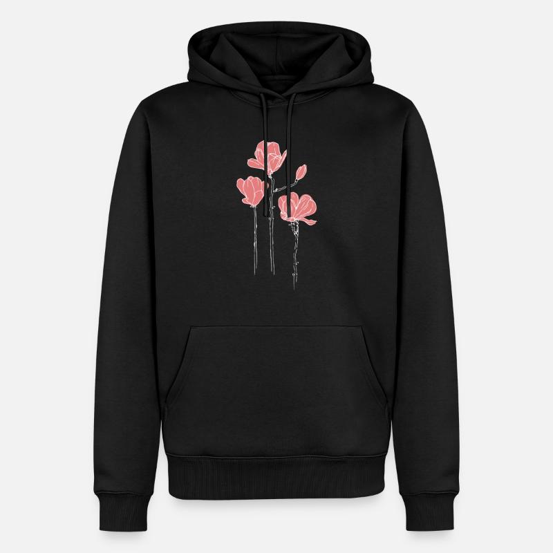 Rosa Blumen - Männer Premium Bio Hoodie - Schwarz