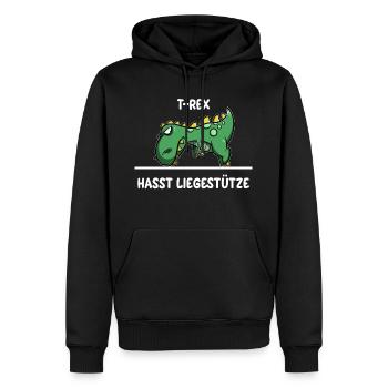 T-Rex hasst Liegestütze - Dinosaurier, Dino Shirt - Männer Premium Bio Hoodie - Schwarz - Vorne - Nico (187cm)
