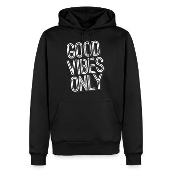 GOOD VIBES ONLY - Männer Premium Bio Hoodie - Schwarz - Vorne - Nico (187cm)