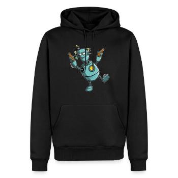 Roboter mit Bier - alles dreht sich - Männer Premium Bio Hoodie - Schwarz - Vorne - Nico (187cm)