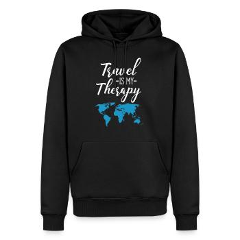 Travel is my Therapy - Men’s Premium Organic Hoodie - black - Front - Nico (187cm)