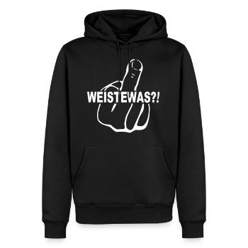 WEISTEWAS (Weist du was)?! Leck mich - Männer Premium Bio Hoodie - Schwarz - Vorne - Nico (187cm)