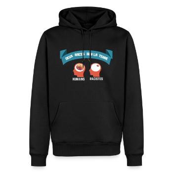 Anti racisme 1 - Sweat à capuche Premium bio Homme - noir - Devant - Nico (187cm)