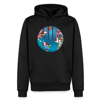 Carte du monde globe terrestre globe pays drapeaux continents - Sweat à capuche Premium bio Homme - noir - Devant - Nico (187cm)