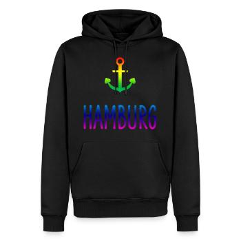 CSD Hamburg anchor Rainbow Gay - Men’s Premium Organic Hoodie - black - Front - Nico (187cm)