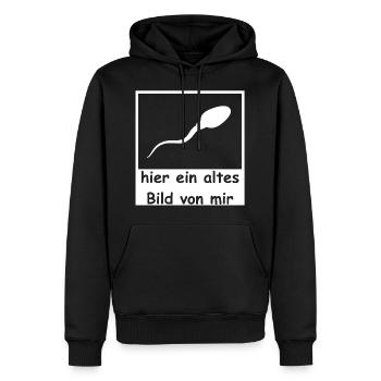 Spermie hier altes Bild von mir lustig witzig - Männer Premium Bio Hoodie - Schwarz - Vorne - Nico (187cm)