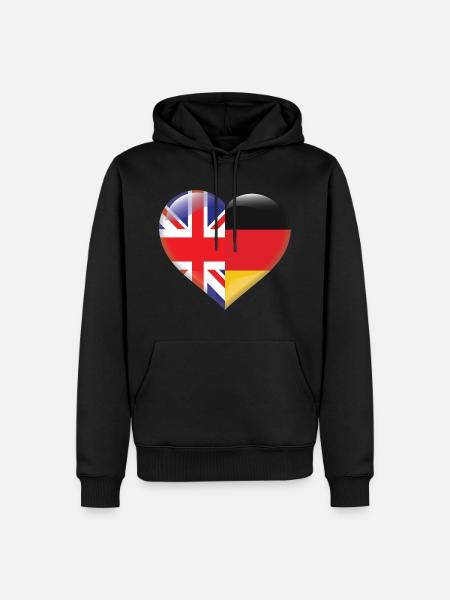 Bandera del corazón Inglaterra Alemania Regalo alemán - Sudadera con capucha prémium ecológica para hombre - negro