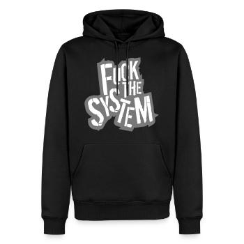 outline outline text rebellious fuck the system logo - Men’s Premium Organic Hoodie - black - Front - Nico (187cm)