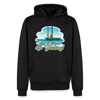 "Life is Short Go Fishing" - Boot Fischer Geschenk - Männer Premium Bio Hoodie - Schwarz - Vorne - Nico (187cm)