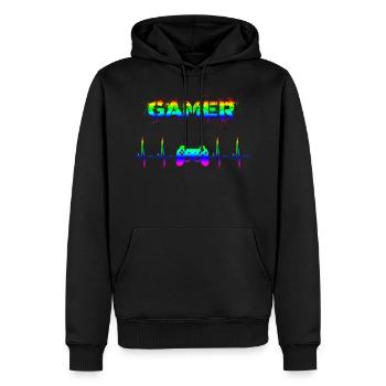 Gamer - Sweat à capuche Premium bio Homme - noir - Devant - Nico (187cm)